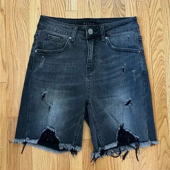 Risen Shorts Women XSmall Black Cut Off Shorts  Distressed Long Grunge High Rise - Picture 1 of 4